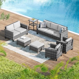 Sonkuki 7 Pieces Outdoor Furniture Set with Side Table, Patio Chair with Washable Cushion - 1 of 4