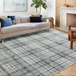 All-Polyester Pearl Velvet Cotton TPR Washable Foldable Back Printed Carpet - Irregular Checkered Design, Easy to Clean - 1 of 4