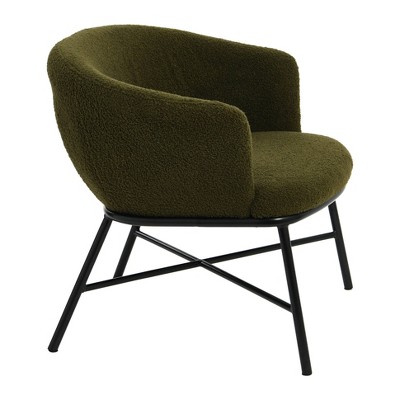 Dark Green Boucle Upholstered Accent Chair with Metal Frame