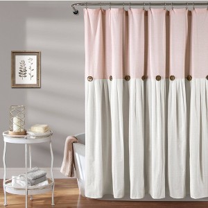 Linen Button Shower Curtain Blush Pink - Lush Decor