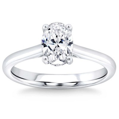 Pompeii3 1 1/3Ct Oval Diamond Solitaire Engagement Ring in White Gold Lab Created