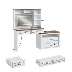 Vanity Desk with Mirror, LED Lights & Power Outlet – Makeup Table with 5 Drawers, 6 Shelves, Large Extendable Dressing Table (White) - 1 of 4
