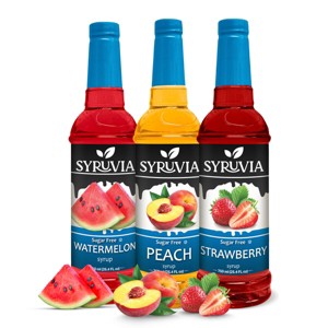 Syruvia Sugar Free Coffee Flavors Variety Pack: Watermelon, Peach & Strawberry 25.4 fl oz Syrup - 1 of 4