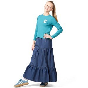 Memoi Girls Ribbed C-Patch Crossover Hem Long Sleeve T-Shirt - 1 of 4