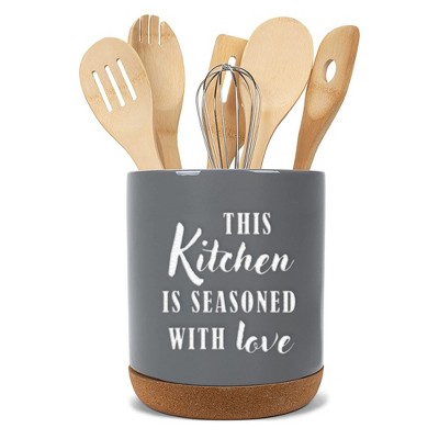 Elanze Designs Seasoned Love Grey X-Large Cork Bottom Kitchen Utensil Holder