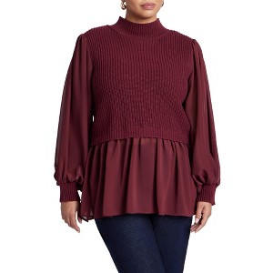ELOQUII Women's Plus Size Twofer Sweater With Chiffon - 1 of 4