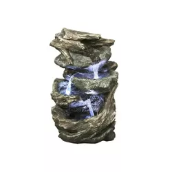 11" Natural Log Stone Waterfall Fountain with LED Stone Gray - Hi-Line Gift