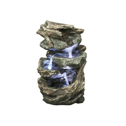 11" Natural Log Stone Waterfall Fountain with LED Stone Gray - Hi-Line Gift - image 1 of 3