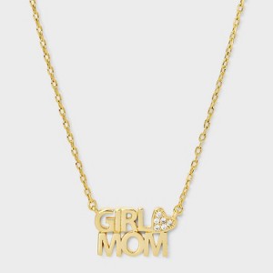 14k Gold Dipped Cubic Zirconia Girl Mom Heart Necklace - Gold - 1 of 4