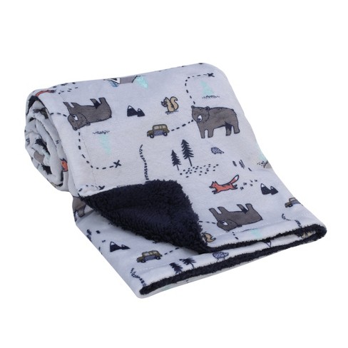 Carter's Woodland Friends Gray and Multi Colored Bear and Fox Squirrel, Tree, Tent, and Campfire Super Soft Baby Blanket - image 1 of 4