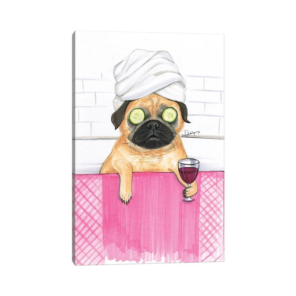 iCanvas 18"x12" Pug Bath by Rongrong DeVoe Canvas Print Wall Art