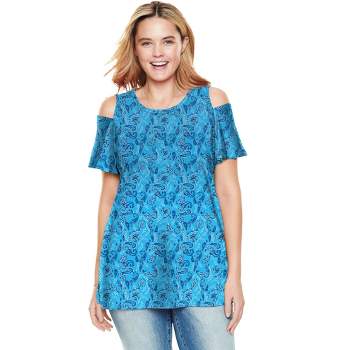 Woman Within Women's Plus Size Short-Sleeve Cold-Shoulder Tee