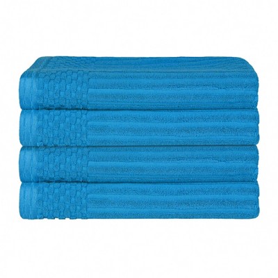 Plush Cotton Ribbed Checkered Border Medium Weight Bath Towel Set Of 4 ...