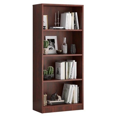 Lirago,Adjustable 4-Shelf Wooden Bookcase-Freestanding Home Office & Living Room Storage,Cherry