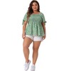 Agnes Orinda Women's Plus Size Floral Square Neck Smocked Bow Tie Short Sleeve Peplum Blouses - 3 of 4