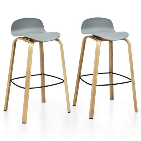 Costway Modern Set of 2 Barstools 30inch Pub Chairs w Low Back Metal Legs Grey