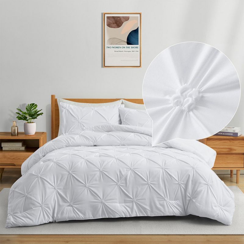 Peace Nest 3 Piece Pintuck Pinch Pleat and Seersucker Bubble Ruffled Chic and Tufted Clipped Comforter Set, 3 of 12
