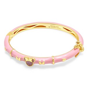 Disney Girls Minnie Mouse Yellow Gold Plated Pink Glitter Accent Bangle Bracelet - 6.5" - 1 of 4