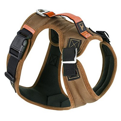 Gooby Pioneer Dog Harness with Control Handle & Seat Belt Restrain Capability, XLarge, Sand