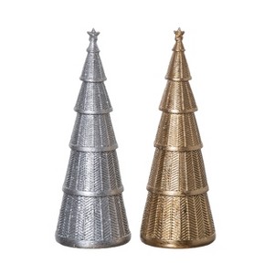 Transpac Set of 2 Metallic Layered Tree Figurines Decorative Christmas Decor for Tabletop and Mantel Unique Holiday Gifts - 1 of 1