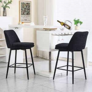 CAVINAS Linen 360°Swivel Bar Stools Set of 2,Upholstered Counter Stools with Curved Back and Metal Legs,Kitchen Chair for Kitchen Island - 1 of 4