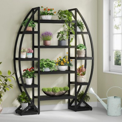 Hommoo Industrial Bookshelf, Oval Triple Wide Bookcases Display Shelves
