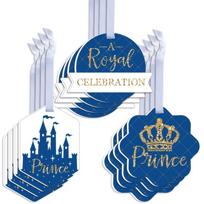 Big Dot of Happiness Royal Prince Charming - Assorted Hanging Baby Shower or Birthday Party Favor Tags - Gift Tag Toppers - Set of 12