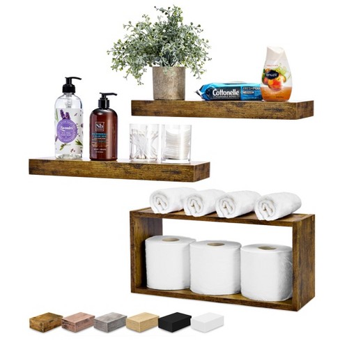 Sorbus 2 Floating Shelves With Invisible Brackets & 1 Rectangular Box (brown) : Target