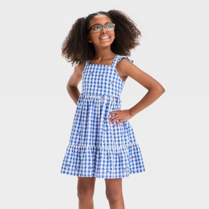 Girls' Sleeveless 4th of July Gingham Dress - Cat & Jack™ Blue - 1 of 3