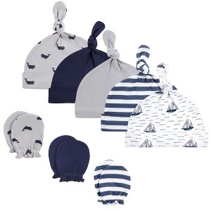 Hudson Baby Infant Boy Cotton Cap and Scratch Mitten Set, Sail The Sea, 0-6 Months - 1 of 4