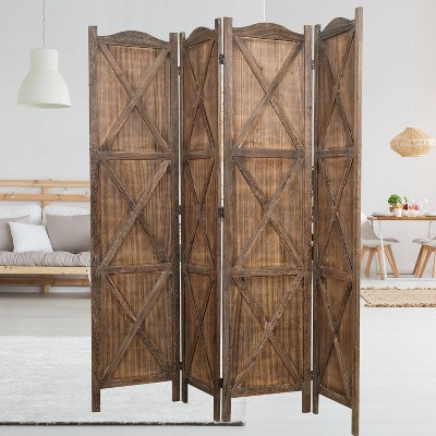 Rustic Brown Paulownia Wood 4-Panel Folding Room Divider