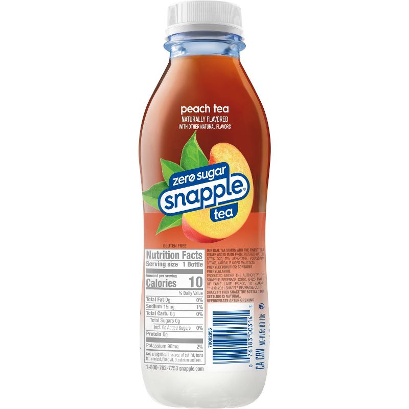 Snapple Zero Sugar Peach Tea - 16 fl oz Bottle, 4 of 7