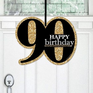 Big Dot of Happiness Adult 90th Birthday - Gold - Hanging Porch Birthday Party Outdoor Decorations - Front Door Decor - 1 Piece Sign - 1 of 4