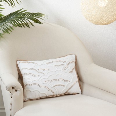 Off-White Cotton Scallop Shell Throw Pillow with Duck Feather Fill, 12"x18"