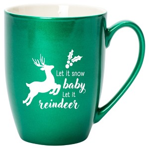 Elanze Designs Let It Snow Baby Let It Reindeer Emerald Green 10 ounce New Bone China Coffee Cup Mug - 1 of 4