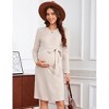 Maternity Sweater Long Sleeve Bodycon Boho Midi Dress Crew Neck Fall Casual Mini Dress Baby Shower Photoshoot Belt - 3 of 4