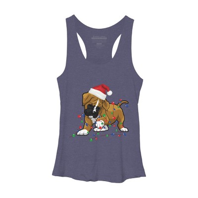 Women's Design By Humans Saint Bernard dog christmas light costume hat santa Fairy lights By Rondes Racerback Tank Top