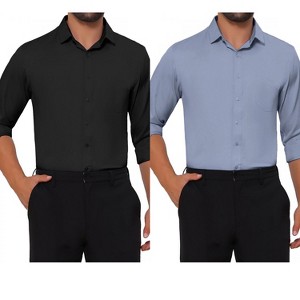 INSPIRE CHIC Men's Point Collar Button Long Sleeves Solid Business Dress Shirts 2 Packs - 1 of 4