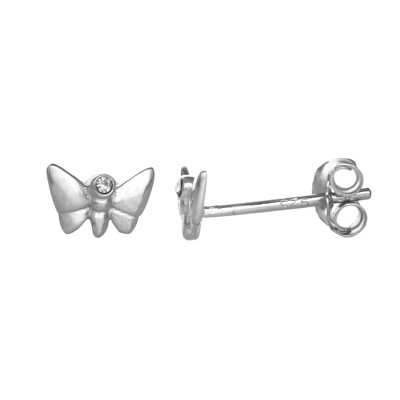 FAO Schwarz Sterling Silver Butterfly Stud Earrings with Crystal Accent