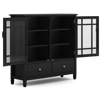 Wyndenhall Hampshire Tall Storage Cabinet Black 4 Shelves 2 Drawers Glass Doors