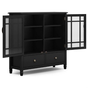 WyndenHall Hampshire Tall Storage Cabinet Black 4 Shelves 2 Drawers Glass Doors
