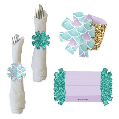 Big Dot of Happiness Let’s Be Mermaids - Baby Shower or Birthday Party Paper Napkin Holder - Napkin Rings - Set of 24