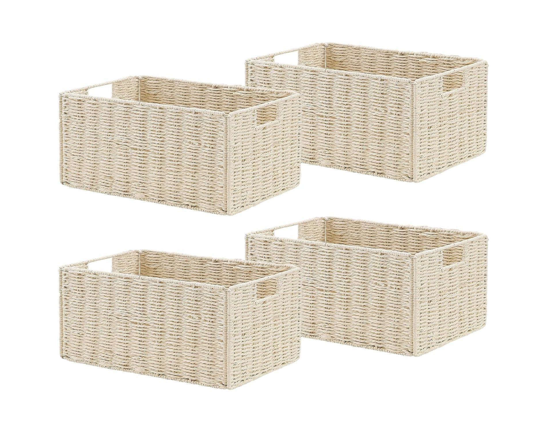 4 Pack Storage Baskets,Storage Bins,Weaving Storage with Handle,Foldable Woven Basket for Shelves,Bathroom,Bedroom,Laundry,Pantry