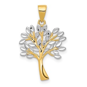 Black Bow Jewelry 14k Yellow Gold and White Rhodium Diamond Cut Tree Pendant, 16mm - 1 of 4