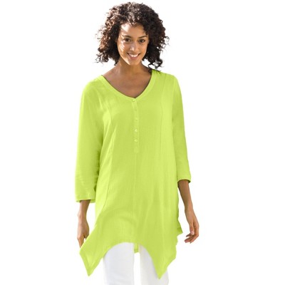 Woman Within Women's Plus Size Handkerchief Hem Henley Tunic