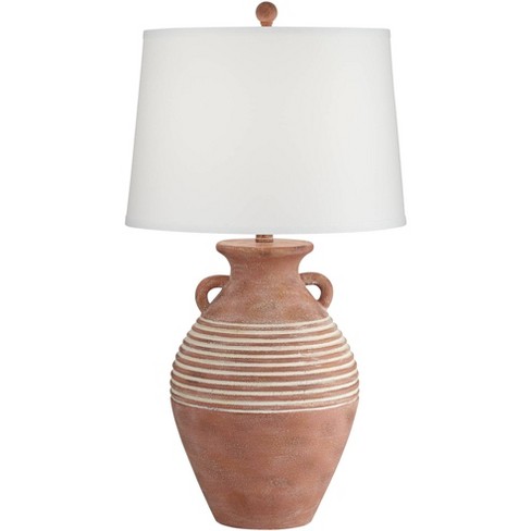 John Timberland Rustic Table Lamp Southwest Red Brown Sandstone Linen Drum Shade For Living Room Bedroom Bedside Office Family Target