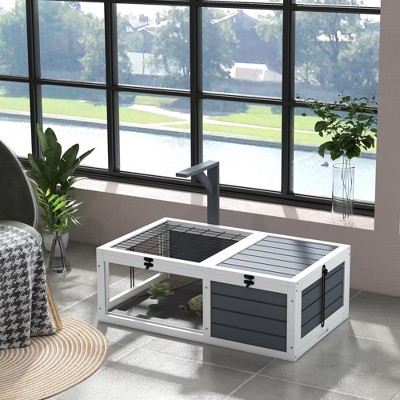 Gray Wooden Tortoise House with Lamp Holder and Trays