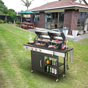3-Burner Propane Gas and Charcoal Grill with Side Burner,37,230 BTU Stainless Steel BBQ Grill,Outdoor Dual Fuel Barbecue Grill-Coolbibila - 1 of 4