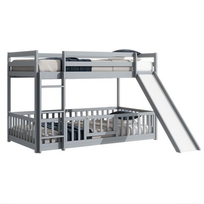 NicBex Twin Over Twin Bunk Bed with Slide and Guardrail,Twin Loft Bed with Ladder and Convenient Gate,Solid Pine Wood Bunk Beds for Bedroom