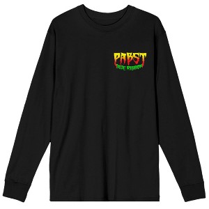 Pabst Blue Ribbon Grunge Neon Color Art Adult Black Long Sleeve Tee - 1 of 4